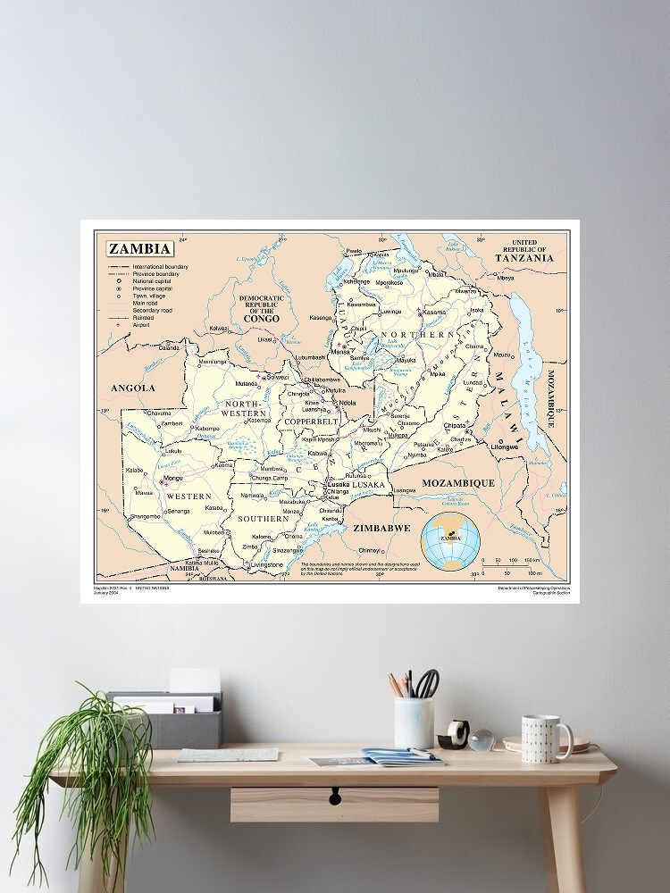 Home Decor Zambia - Carte de la Zambie, affiche sur