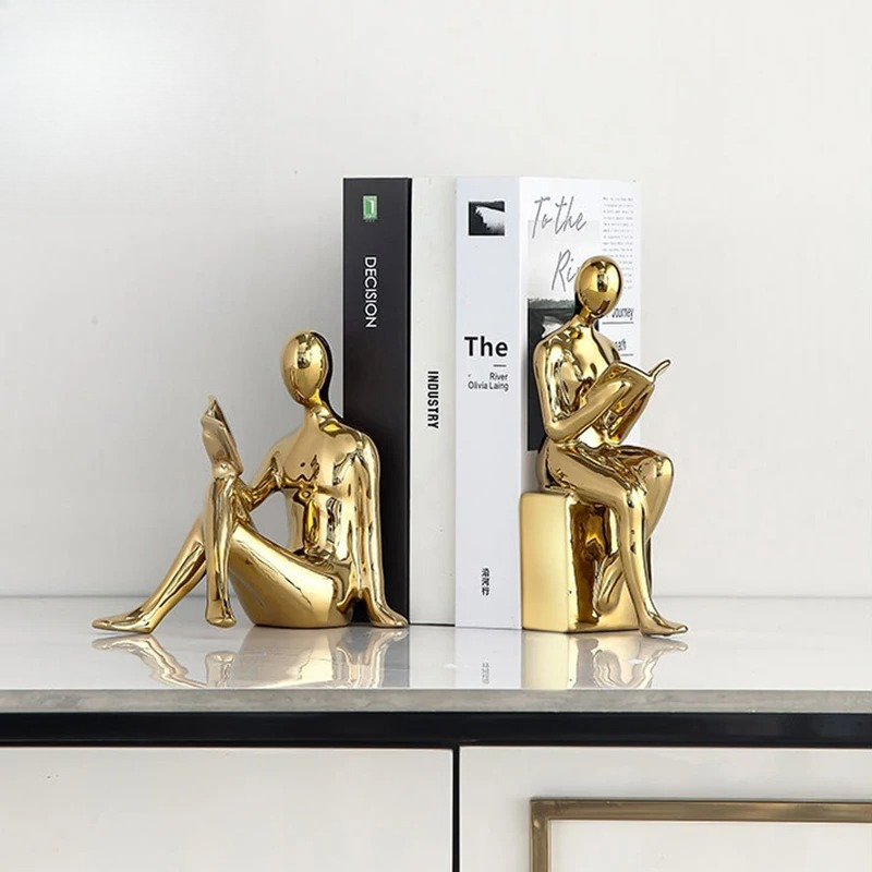 Aesthetic Bookend - Statue en céramique Personnage Lecteur, Lot