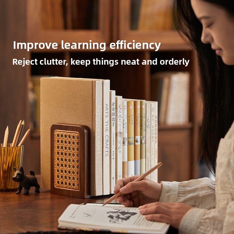 Aesthetic Bookend - Serre-livres tissé en rotin, support de